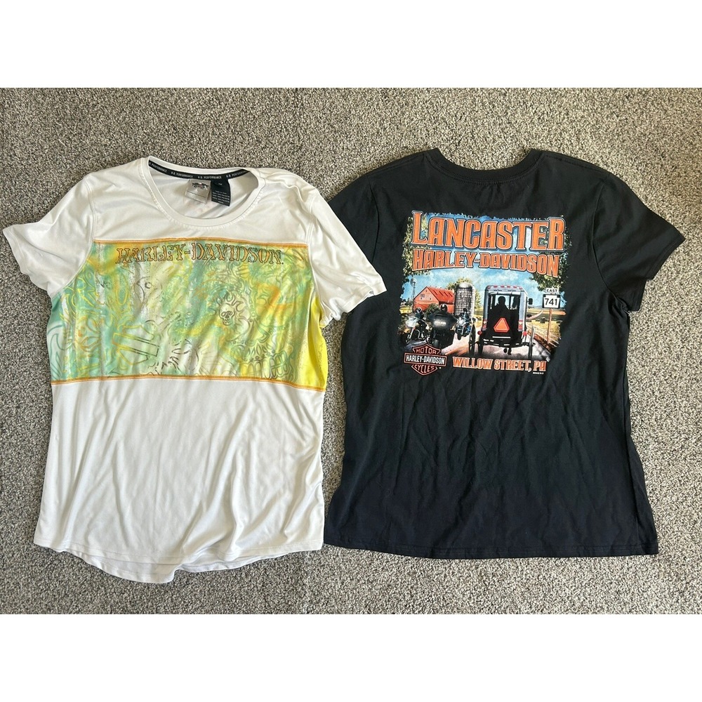 Women's Harley Davidson T Shirt LOT of 2 Large 1W‎ Black White Willow ST PA
